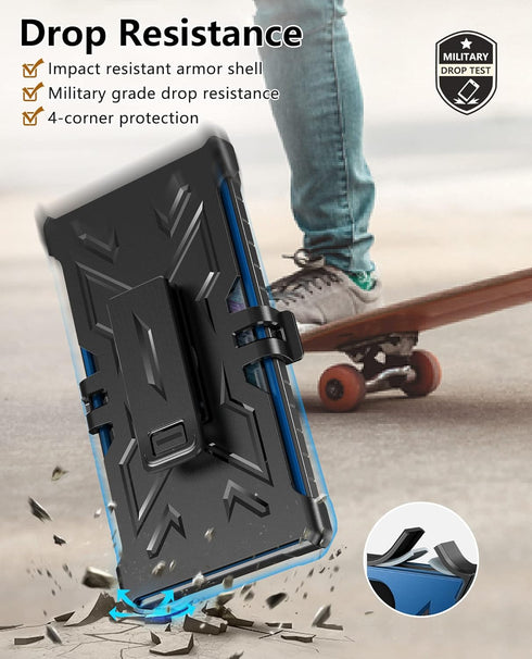 FNTCASE Samsung Galaxy S22 Ultra Case: Blue, Built-in Screen Protector, Kickstand, Belt-Clip Holster, Rugged Heavy Duty