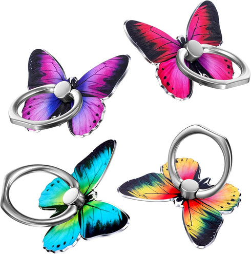 BOHUIZ 4 PCS Butterfly Cell Phone Ring Stand Holder, Cute Butterfly Ring for
