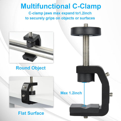UTEBIT C-Clamp with Mini Ball Head, Desk Clamps Set Aluminum with 1/4 Thread Hole, C-Clamp Mount 360 Degree Rotation