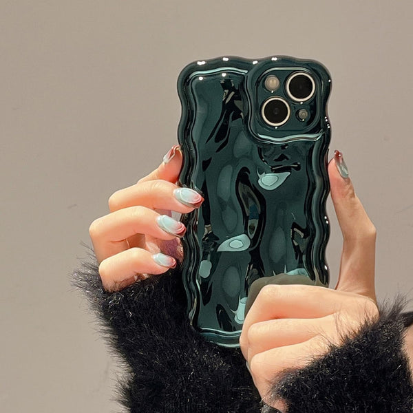 3D Meteorite Bubble Pattern Electroplate Plating Glitter Curly Wavy Frame Glossy Case for iPhone 13, Soft TPU