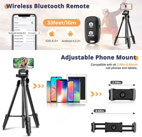 64” Phone&Tablet Tripod, Aureday Cell Phone Tripod for iPhone with Wireless Remote, Extendable Stand for Video