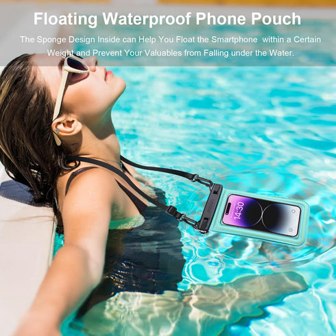 Floating Waterproof Phone Pouch, Float Water Proof Cell Phone Dry Bag Adjustable Lanyard, IP68 Waterproof Phone Case for iPhone 15 14 13 Pro Max Samsung Galaxy Google, Up to 6.7'' (Green)
