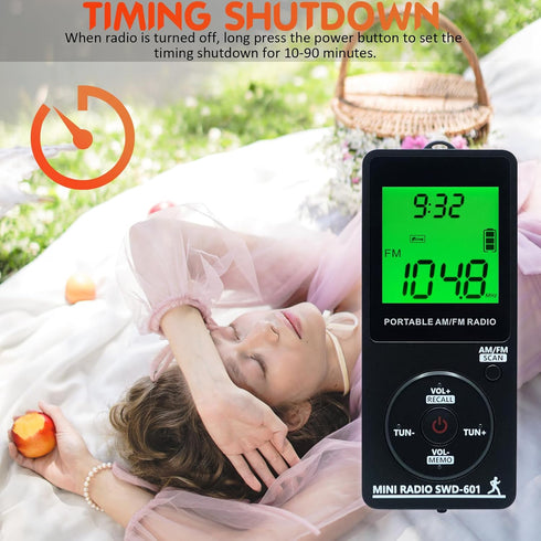 Personal Portable Radio AM/FM, Mini Radio with Digital Tuning LCD Display, Rechargeable Pocket Radio with Earphone,