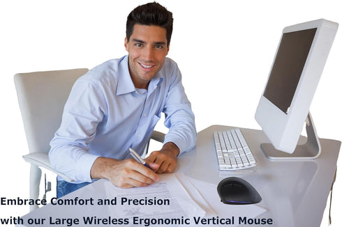 Wireless Ergonomic Vertical Mouse for Large Hands, Rechargeable Big Quiet Silent Ergo Blue LED Light, 3600DPI for PC