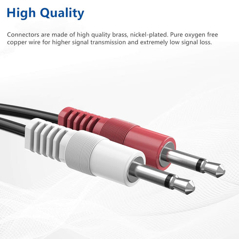 3.5mm Stereo Male to Dual 3.5mm Mono Male Audio Cable, 3ft TRS Male to 2 x TS Male Y Breakout Splitter Adapter