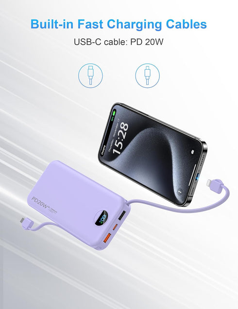 Ffnpua 10000mAh Pack 5 4 Portable Charger with Wall Plug, USB C Power Bank Fast Charging, External Battery with Built