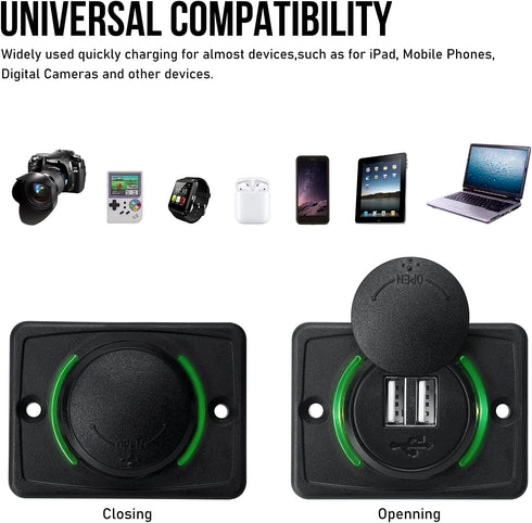 12V RV USB Charger, Quick Charger 3.0 Wall Mount USB Charging Station for Car Camper Boat Marine (Black A74)
