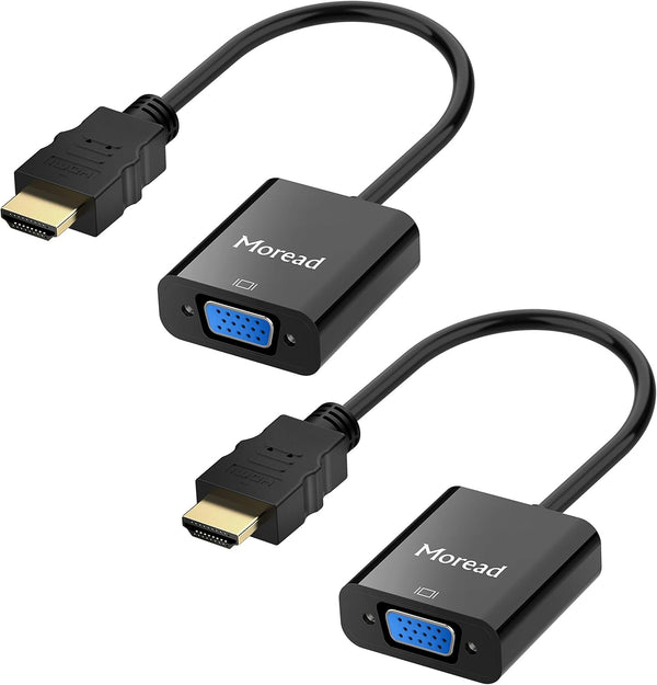 HDMI to VGA Adapter, 2 Pack, Gold-Plated (Male to Female) for Computer, Laptop, Monitor, Projector, and More - Black