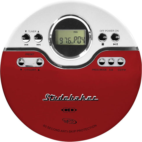 Studebaker SB3703RB CD/MP3 Joggable Personal Player with Audio Book Compatibility, Bookmark Feature and FM PLL Radio