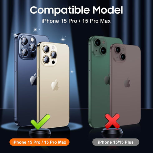 UniqueMe 3 Pack Camera Lens Protector for iPhone 15 Pro/Pro Max, 9H Tempered Glass, Drop Protection, Gold