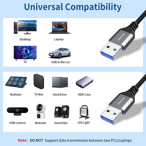 QianLink USB to USB Cable, 3.3ft 5 Gbps USB 3.0 A to A Male Cable for Hard Drive Enclosures, DVD Player