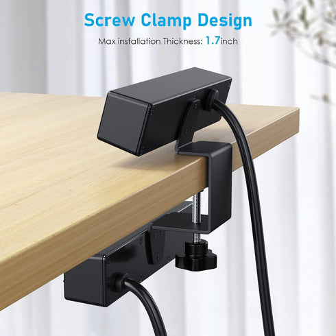 VILONG Desk Clamp Power Strip, PD20W USB-C, 2 in 1 Dual Layer Under Desk Power Socket with 10AC Outlets