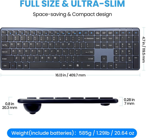 INFINMIND Keyboard-2.4G Keyboard,19 Wireless Ultra Slim Quiet Full Size USB PC Computer Multimedia Keys,Number
