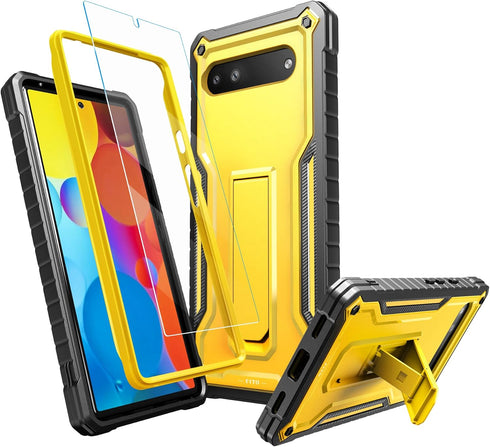 FITO for Google Pixel 6A Case, Dual Layer Shockproof Heavy Duty Case with Built-in Kickstand and Tempered Glass