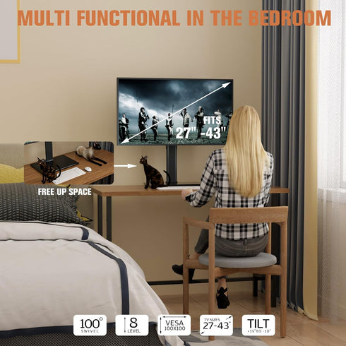 Hemudu 27-43 Inch -15 10 45 360 77lbs HT05B-003 Single Monitor Stand Freestanding Monitor Arm Curved Screen Monitor