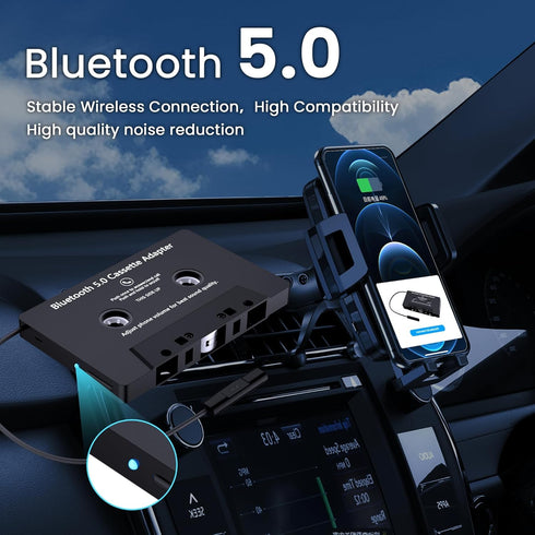 Mersoco Cassette MP3 5.0 Cassette Car Audio Bluetooth Wireless Receiver, Tape Player Bluetooth Aux Adapter, Hands-Free