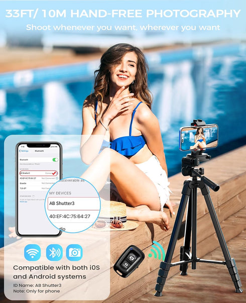 67" Tripod for iPhone, MACTREM iPad Tripod Stand for Camera with 2 in 1 Super Phone Holder & Wireless Remote, Aluminum Extendable iPhone Stand for Video Recording/Selfies/Live Stream/Vlogging
