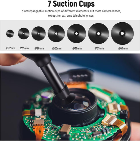 NEEWER Lens Sucker and Spanner Kit, Vacuum Suction Pen with 7 Interchangeable Cups, Stainless Steel Tool for Lens Repair