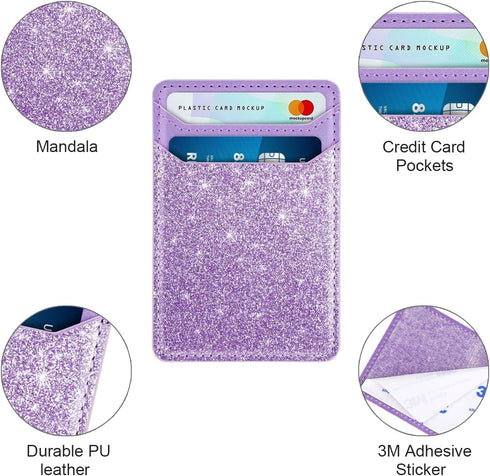 Self Adhesive Card Holders for Back of Phone, Leather RFID Wallet Pockets Stick On, Credit Card Holders Sleeve for