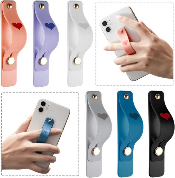 6 Pieces Phone Finger Grip Portable Telescopic Finger Strap, Silicone Mobile Phone Ring Stand Grip Strap for Most Mobile