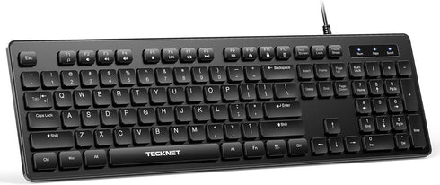 TECKNET Wired Keyboard,Silent USB Keyboard for Office,Spill-Resistant,Slim Full-Size Membrane Layout,Plug and Play for
