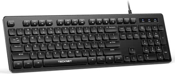 TECKNET Wired Keyboard,Silent USB Keyboard for Office,Spill-Resistant,Slim Full-Size Membrane Layout,Plug and Play for