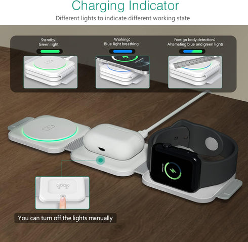 ORIA 3 in 1 Foldable Wireless Charger, Fast Charging Pad with Indicator Light, Foldable Charging Station for iOS, i