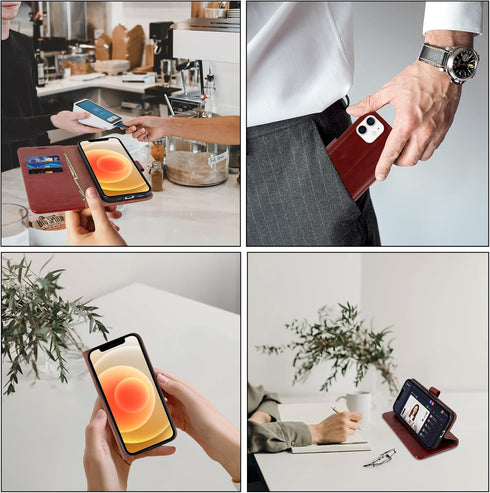 MONASAY Wallet Case for iPhone 12 mini 5G, Flip Folio Leather Cover with Credit Card Holder, Glass Screen Protector