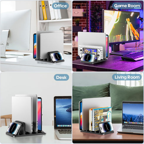 KDD 4-Slot 6-in-1 Vertical Laptop Stand with Gravity Locking, Laptop Holder Desktop Stand, Space-Saving Organizer Fits