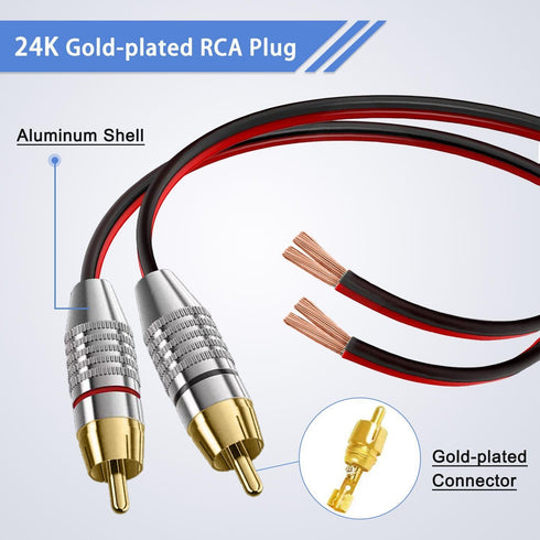 (2 Pack Speaker Bare Wire Cables to RCA Plugs Adapter Repair Speaker Cord, Heavy 14 Gauge Speaker Wire to RCA Connector for Speakers Amplifier TV Subwoofer - 14AWG,1Ft