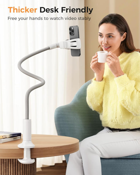 SAIJI 4-7'' Gooseneck Phone Stand for Bed, Lazy Bracket Cell Phone Holder Long Arm Clip Clamp Mount for Filming