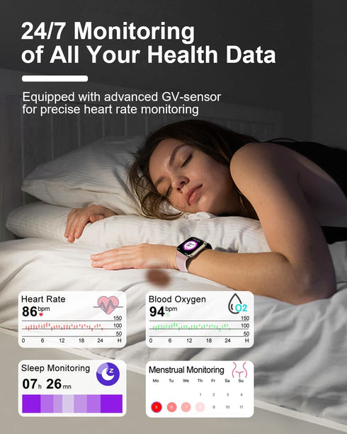 Smart Watch, 2.01” HD Fitness Tracker for Women, Blood Pressure/Heart Rate/Sleep Monitor, IP68 Waterproof