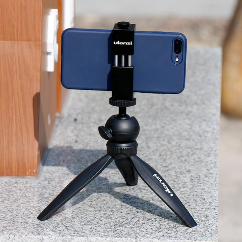 ULANZI ST-02S Aluminum Phone Tripod Mount with Cold Shoe, Universal Metal Adjustable Clamp for iPhone & Samsung