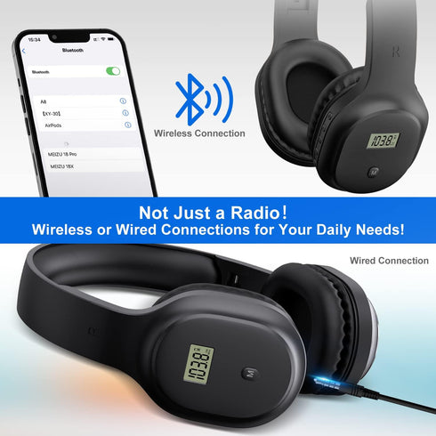 Wireless Headphones with FM Radio and Bluetooth 5.0, Rechargeable Portable Headset for Jogging, Cycling
