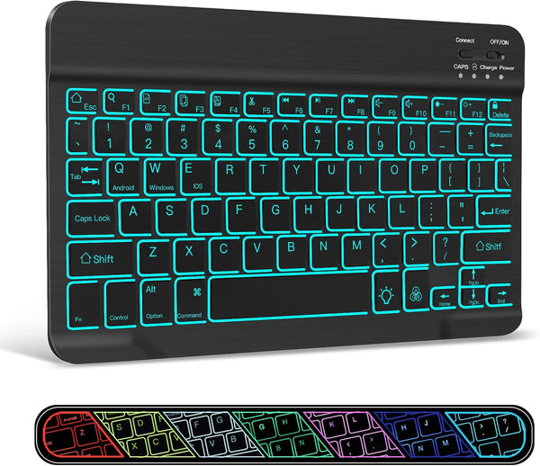 XIWMIX Ultra-Slim Wireless Bluetooth Keyboard - 7 Colors Backlit Rechargeable Keyboard Compatible with iPad Pro/Air and