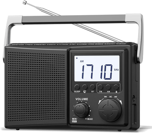 LEOTEC AM FM Radio with Bluetooth,Portable Radio Strong Reception,Plug in Wall,Battery Operated,10 White