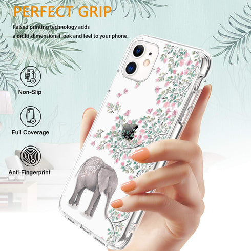 LUHOURI Designed for iPhone 11 Case with Screen Protector, Crystal Acrylic Clear Slim Fit Floral Cover