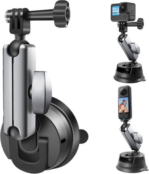 REYGEAK Suction Cup Car Mount with 1/4 Thread, 360° Rotation Windshield Mount for GoPro Hero 12 11 10 9 8 Insta360 X4 X3