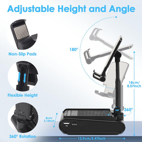 Multi-Angle Adjustable Mobile Phone Holder with Built-in Bluetooth Speaker, Easy to Carry, Unique Gift