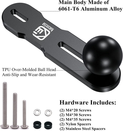 BRCOVAN Aluminum Alloy Mount Base with 1'' TPU Ball Compatible with RAM Mounts B Size 1 Inch Ball Double Socket Arm