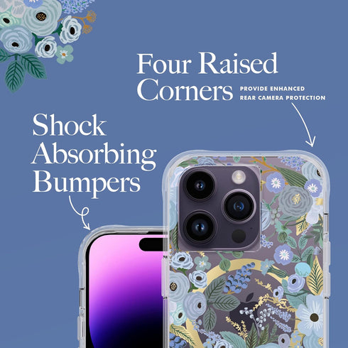 Rifle Paper Co. iPhone 14 Pro Case, Garden Party Blue Floral Pattern, Compatible with MagSafe, 10FT Drop Protection