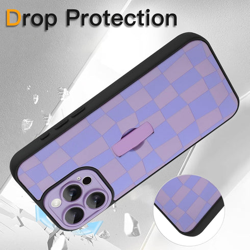 SOKAD 16 for iPhone Pro Case with Finger Strap Kickstand, Cute Checkered Checkerboard Phone Case with Finger Hand