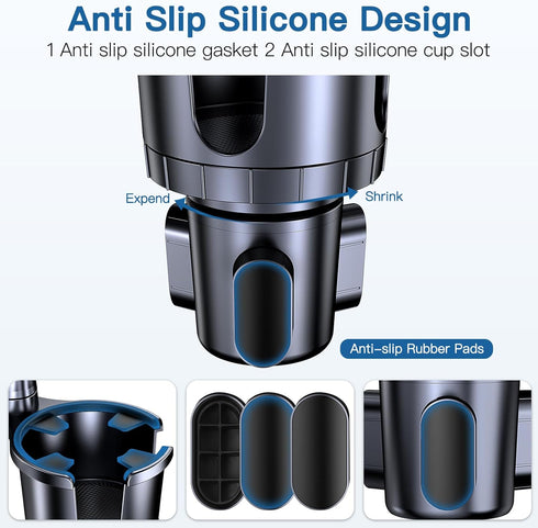 2 in 1 Car Cup Holder Phone Tablet Mount, Adjustable Long Arm with 360° Rotation for All Smartphones and Tablets