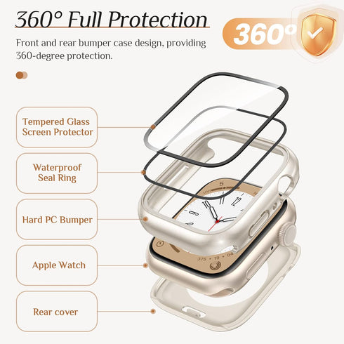 2-Pack Goton Waterproof Apple Watch Case for SE Series 6 5 4, 40mm 360 Protective Glass Face Cover + Back Bumper