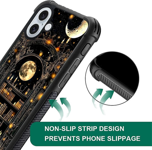 Toulas 16 for iPhone Case,Gothic Bookshelf Dark Academia Literary DesignAll-Round Protection Shockproof Anti-Scratches