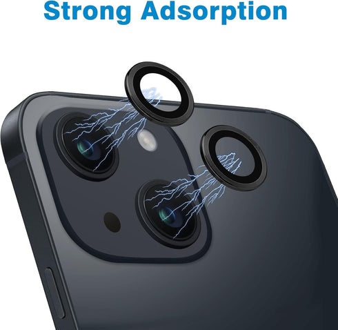 iPhone 15 & 15 Plus Camera Lens Protector - 9H Tempered Glass, Anti-Scratch, Shockproof Metal Ring - 2 Pcs Black