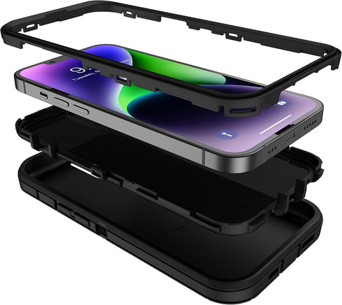 MXX 13, 3-Layer 13 6.1" Case for iPhone with Tempered Glass Screen Protector,Camera Lens Protector Full Heavy Duty Body
