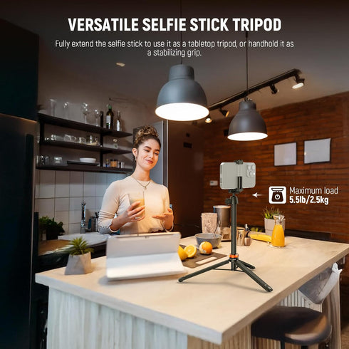 NEEWER 59" TS04 Basics Selfie Stick Tripod Compatible with iPhone DLSR Canon Sony Camera, Small Metal Portable Travel