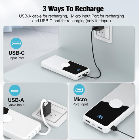 TXQX 10000mAh Pack 5 3 Portable Charger with Built in Cables,High Speed Power Bank Travel Battery Outputs Inputs