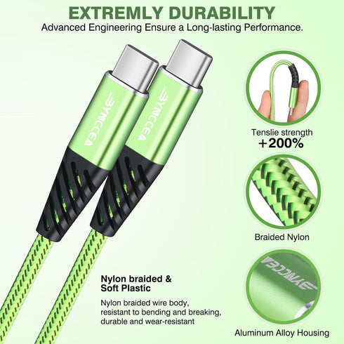 USB C to USB C Charger Cable 4-Pack 10ft Fast Charging Nylon Braided 60W (5A) Type C Cable for Phone 15/15 Pro/15
